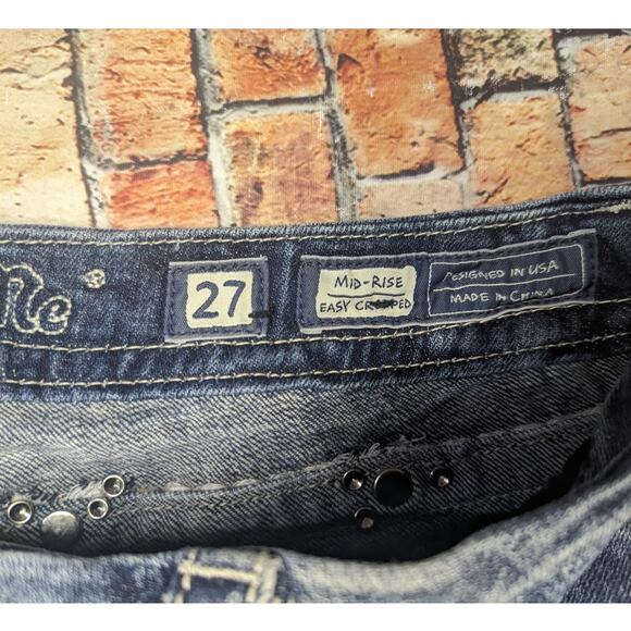 Miss Me  Cropped Jean Blue Pockets Rhinestone Embroidered Crop Low Rise 27 - Picture 9 of 11